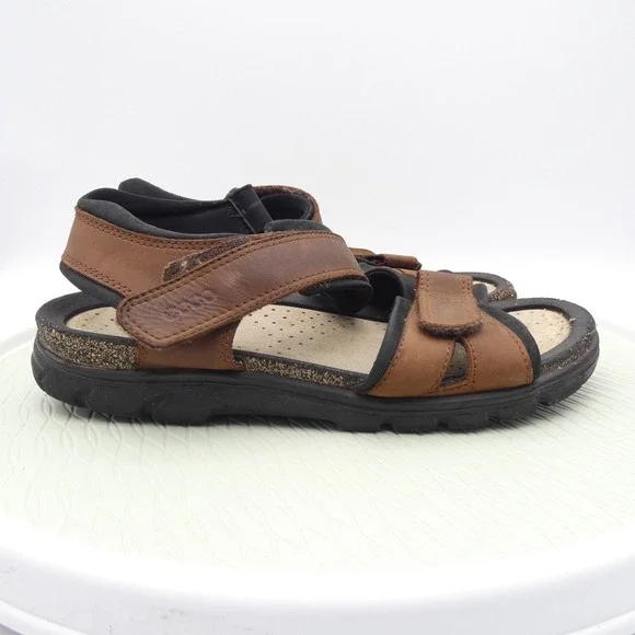 Ecco Cosmo Mens US 11-11.5 Sport Sandals Casual Brown Leather Adjustable Strap