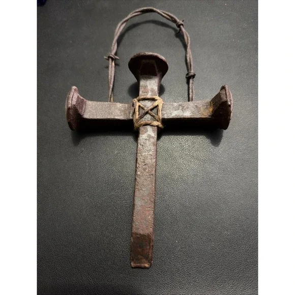 Hoyt's Unique Creations Handmade Railroad Spike Cross With Barbed Wire Hanging!