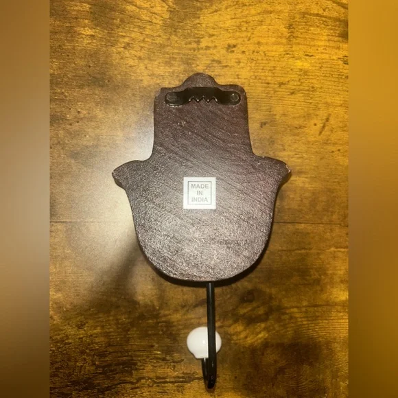 Hamsa Brown and White Wall Hook with Intricate Patterns