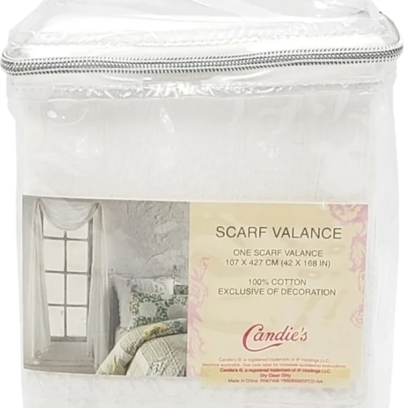 Candies Scarf Valance 42 x 168 Inches Cotton White Green Trim 107 x 427 cm New