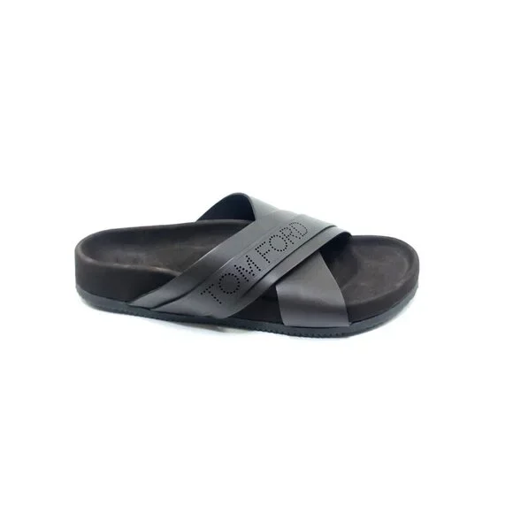 Tom Ford Wicklow Crossover Slider Sandal Brown Leather Mens US 8