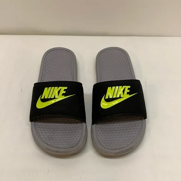 Nike Benassi JDI Grey/Volt/Black Men's Slides Sandals- 343880-027 Size 8