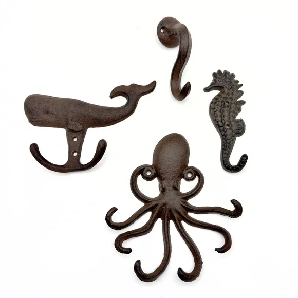 Nautical Cast Iron Wall Hooks Seahorse Octopus Tentacle Whale Ocean Beach