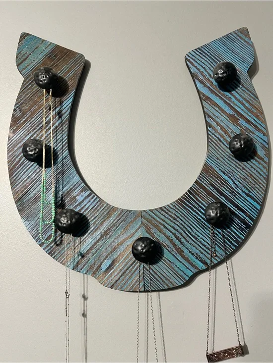 Decorative Turquoise Horseshoe Wall Hook - Blue and Brown