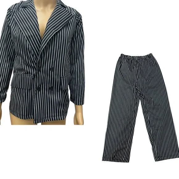 Cosplay Gangster Suit Youth Large Black White Striped Jacket and Pants