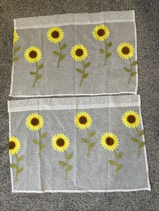 Sunflower Embroidered Sheer Curtain Panels Bright Yellow Floral Vintage-Inspired