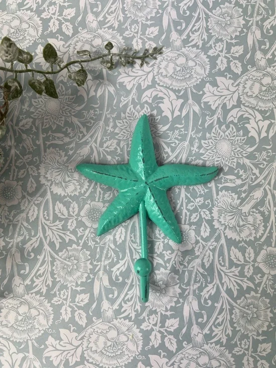 Aqua Starfish Wall Hook Painted Cast Iron Starfish Hook Keys Towels Bags