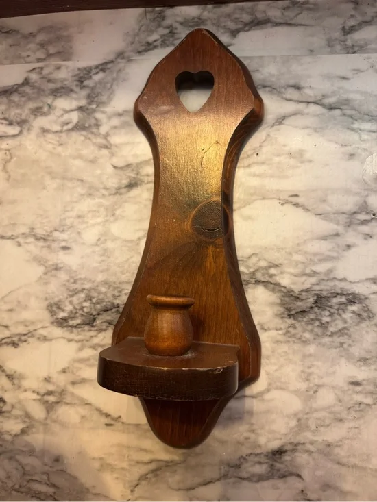 Wooden Wall Sconce heart candle holder in Warm Brown