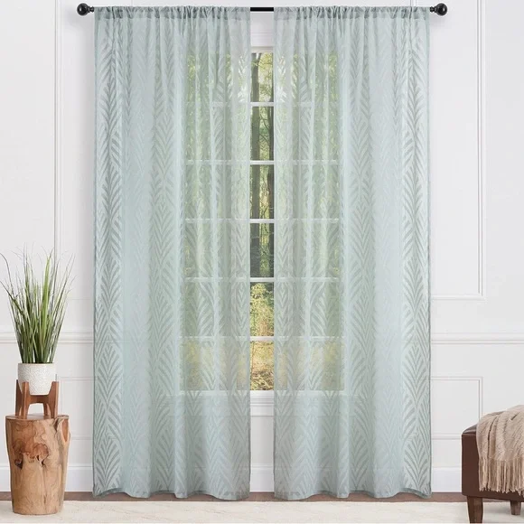 Chanasya Premium Leaf Voile Sheer Curtains‎ 2-Panel Light Filtering 52 x 84 Sage