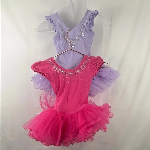 Girl’s Leotard Tutu - 2 Pack - Purple and Pink - Size Medium