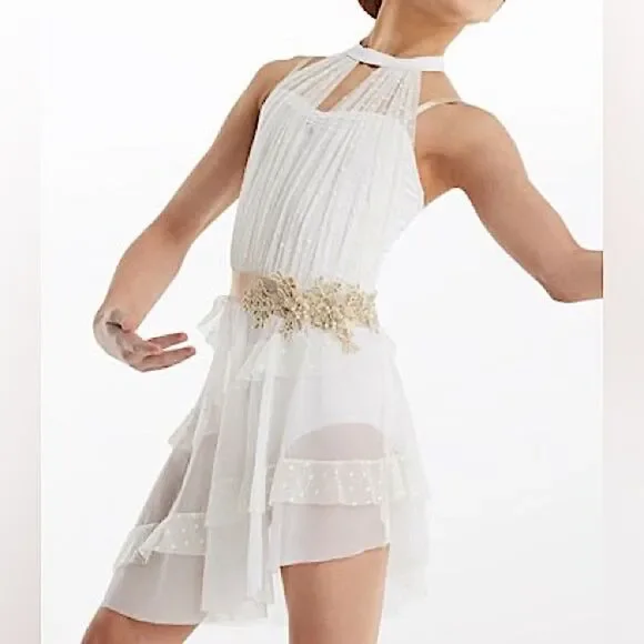 Weissman solo Dance Costume white ruffle dress Candle In The Wind 11576 MC child