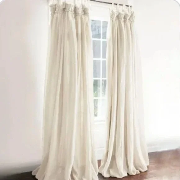 2 Soft Surroundings Linen Balloon Drapery Panel Ivory 48