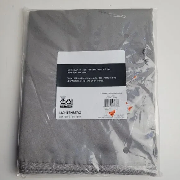NEW Lichtenberg One Valance Curtain Gray 54in W x 18in, #CT3