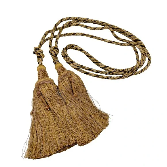 Vtg Pr Gold ‎ Rope & Bead Braided Drapery Curtain Tassel Tiebacks 51