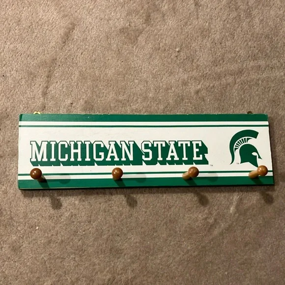 Michigan State Green and White 4 Peg Wall Hook Rack