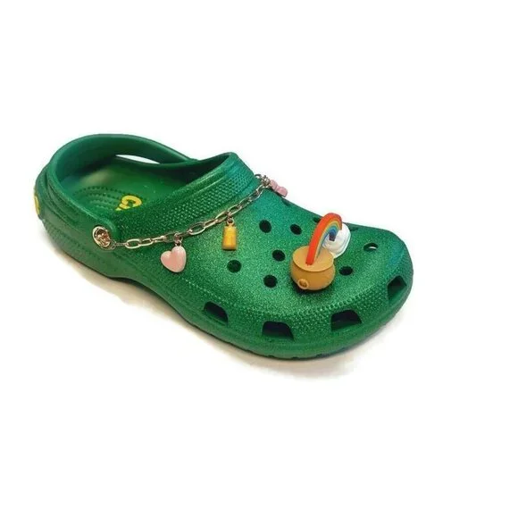 CROCS Mens Size 11 Womens 13 Lucky Charms Classic Slip On Clogs Glitter Green