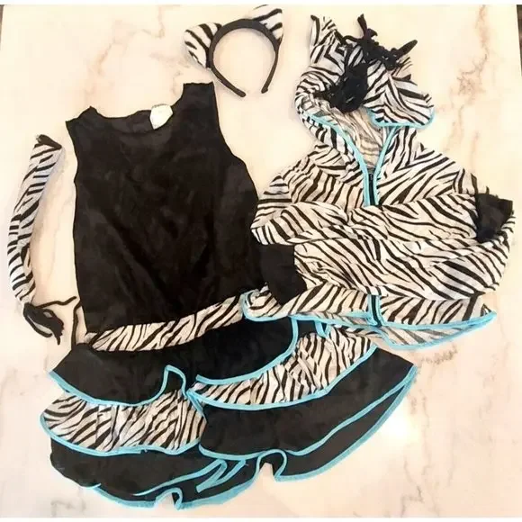 Girl's Zebra Halloween‎ 4-Piece Costume Child Medium Size 8-10. Retails for $32