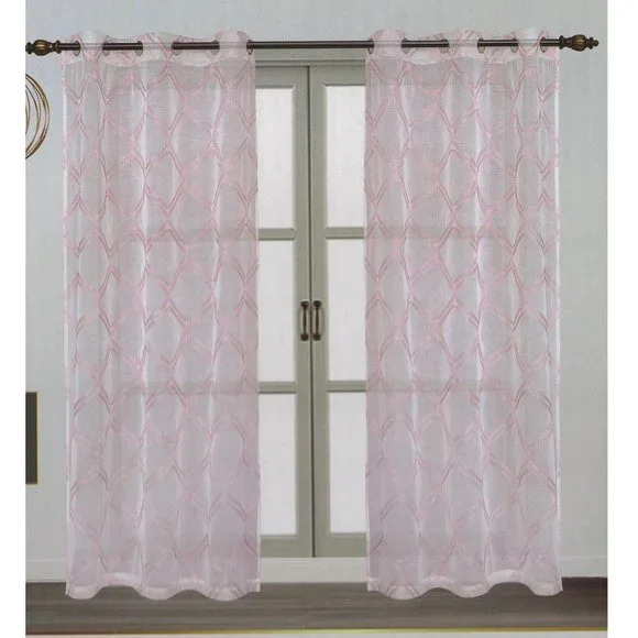 Sheer Curtains with Grommets 2 piece set Pink Blush Geometric Pattern