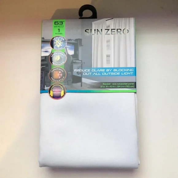 New Sun Zero White 63” Length Light Blocking Thermal Insulated Curtain Panel
