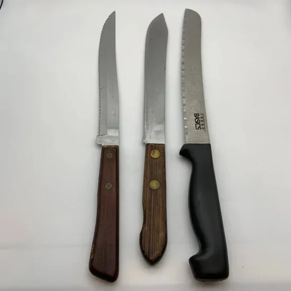 Set of 3 Vintage Unique Kitchen Knives Cutlery Set