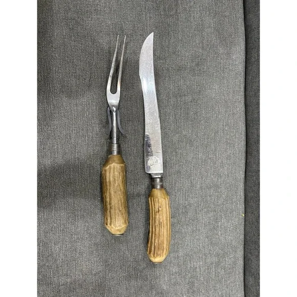 Vintage Everbrite‎ Knife Company England Antlered Handled Meat Carving Set
