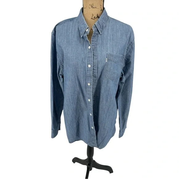 Levi's Button Down Shirt Mens XXL Blue Chambray Denim Long Sleeve Pocket Top