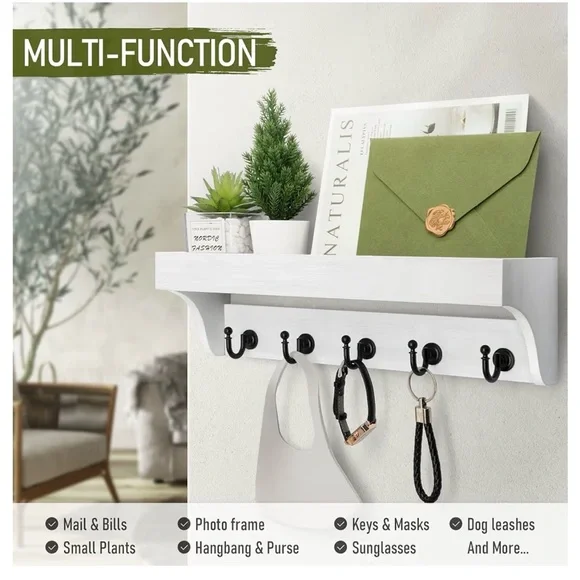 Key and Mail Holder for Wall with Floating Shelf : Decorative Hanging Organizer