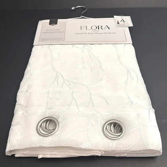 FLORA Collection Set Of 4 Embroidery Panels - White -37