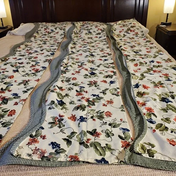 Waverly Botanical Grape Berry Cotton Valance Set of 3 Gingham Scalloped Green