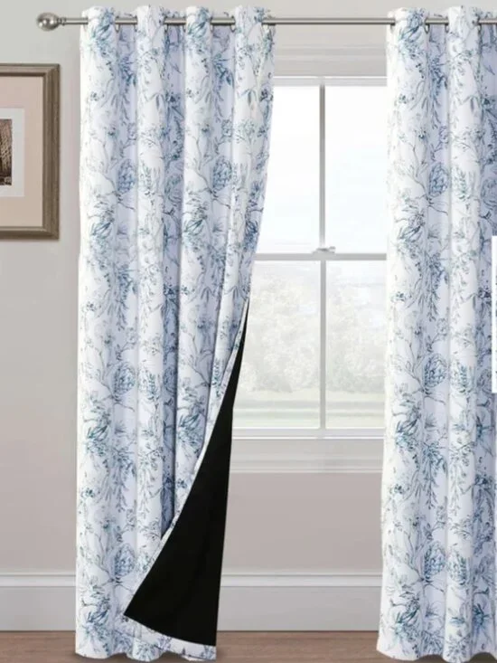 Camellia Floral Textured Fabric 100% Blackout Curtain NWT