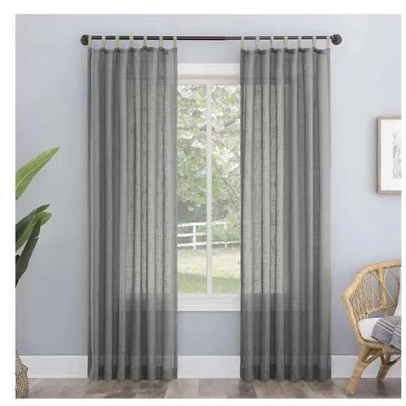 No. 918 Ceri Linen Jute Tabs Semi-Sheer Curtain Panels (2), 50