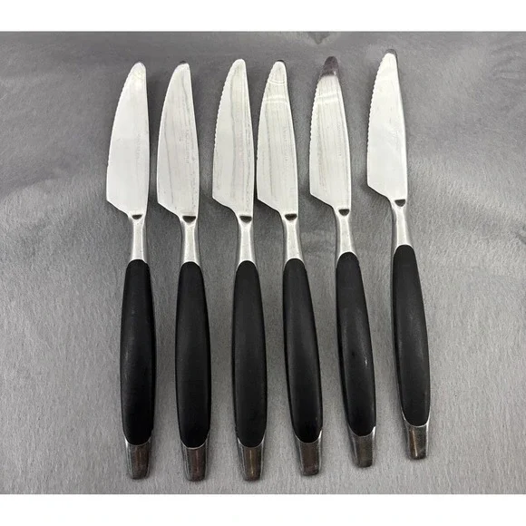 SSI Stainless Japan Black Canoe Style Resin Handle Serrated Edge Dinner Knife 6