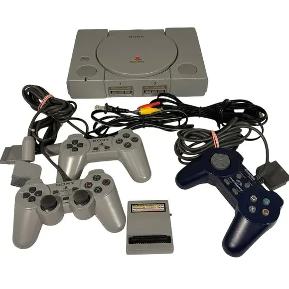 Sony Playstation 1 PS1 Game Console 3 Remotes Cables Game Enhancer TESTED WORKS