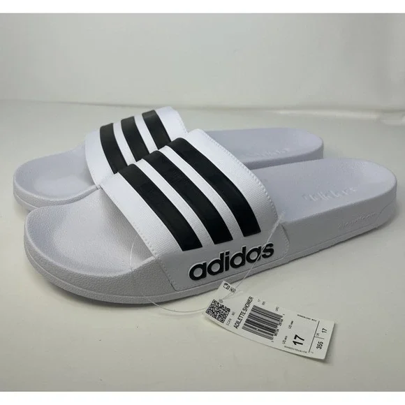 adidas Adilette Shower Slides White Black Men's Size 17 New With Tags F35539