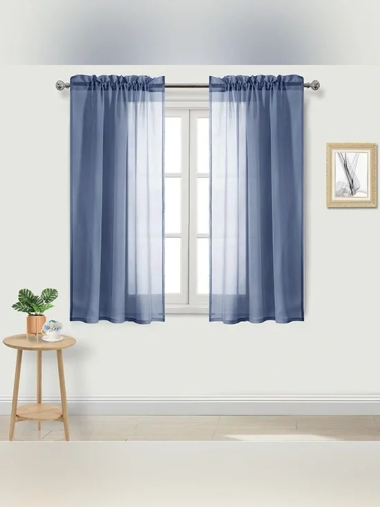 DWCN Sheer Voile Rod Pocket Curtains Dusty Blue 42 × 45 inches Long, 2 Panels