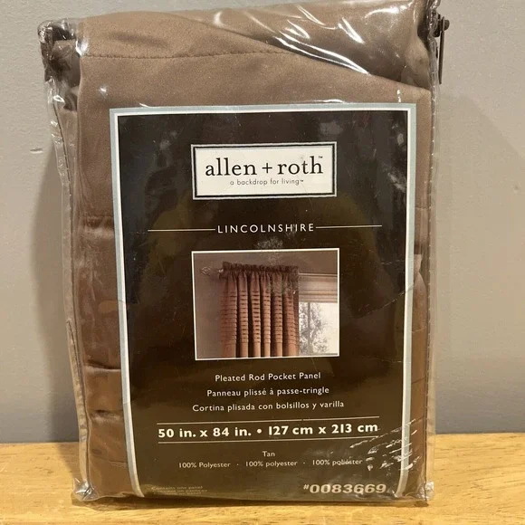 Allen &‎ Roth NEW Tan Brown Lincolnshire Pleated Rod Pocket Panel 50 x 84