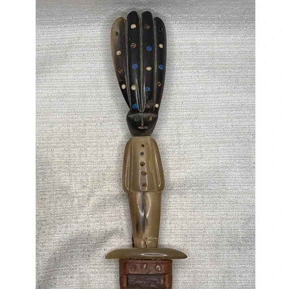 Vintage Tribal Horn Handle Dagger‎ Knife with Leather Sheath Collectible