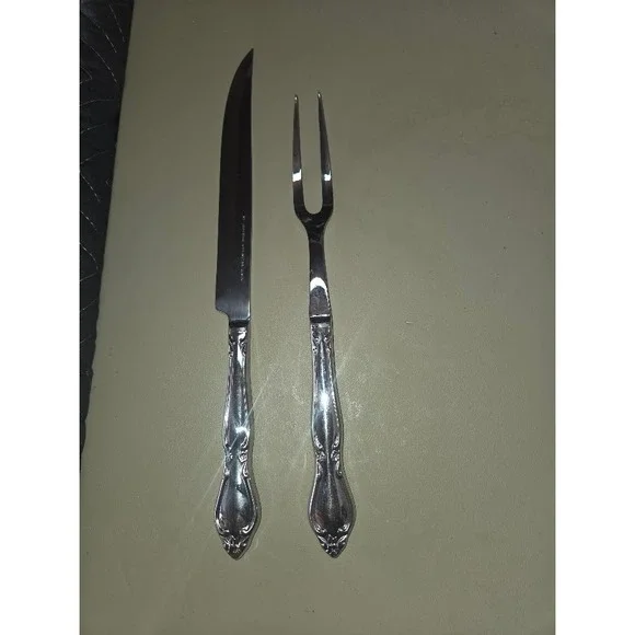 Imperial Stainless USA Vintage Carving Set Knife and Fork Silverware Floral
