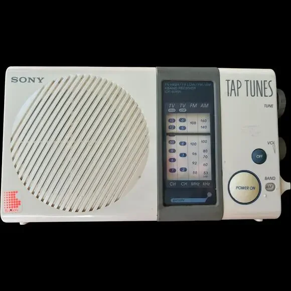 EUC Vintage Sony Tap Tunes ICF-S76W Damp Environment AM/FM/TV Radio Tuner