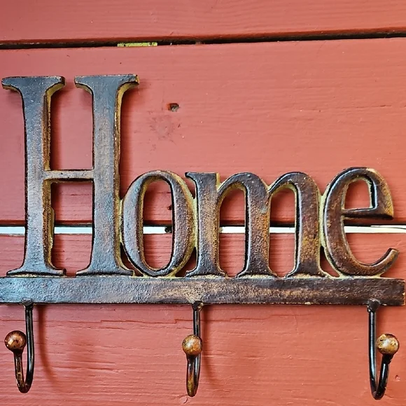 Vintage Cast Iron Metal Bronze Look 'Home'Wall Hook 12 X 7