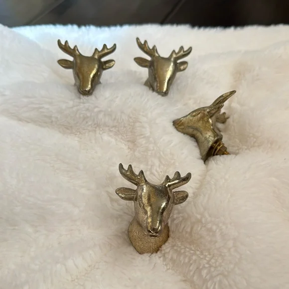 Set of Four Gold Deer Head Knobs