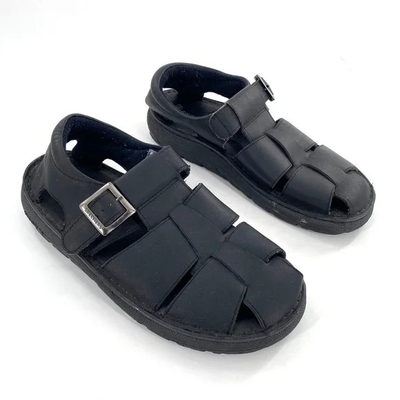Skechers Mens Black Leather Fisherman Sandals Size 13 Buckle Adjustable‎ Comfort