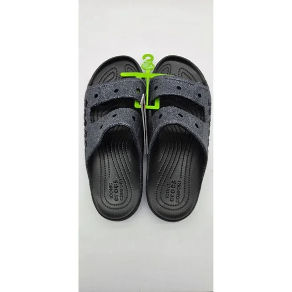 Crocs Baya Glitter Sandal Black Mens 10 Womens 12 Slides 209781-001 NEW