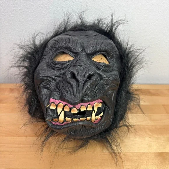Scary Gorilla Mask Black‎ Faux Fur Halloween Costume Prop Adult One Size