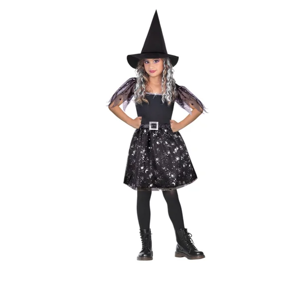 NEW Girls Halloween Celestial Witch Costume Black Silver M(7/8)
