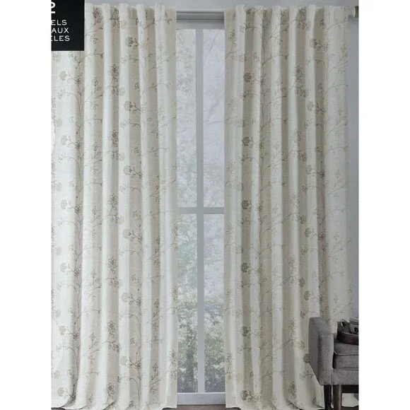 Lauren Ralph Lauren Beige Embroidered Floral Curtains‎ 2 Panels 50x84” New