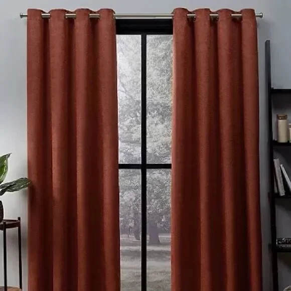 NEW Exclusive Home 2 Pack Oxford Textured Sateen Woven Blackout Window Curtains
