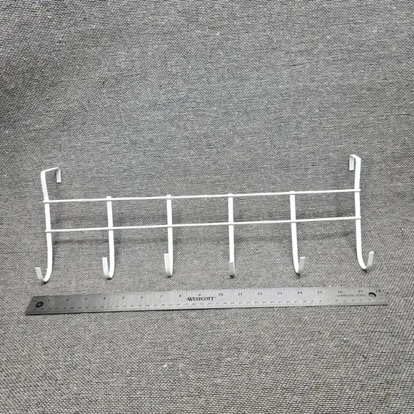 Unbranded Over Door Hook Rack Organizer 18in White Excellent 6 Hooks Metal