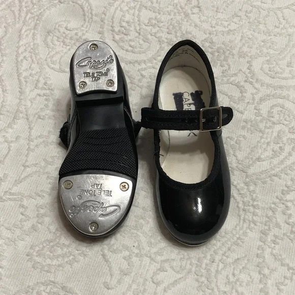 Capezio Kids Size 8W (WIDE) Tap Shoes Black Patent Mary Jane Dance Shoes