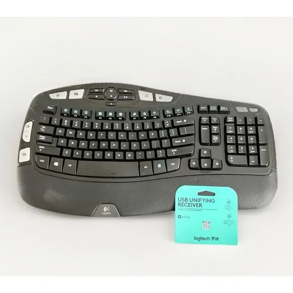 Logitech Wave K350 Wireless Keyboard Works Y-RBN90 + Unifying Receiver Dongle